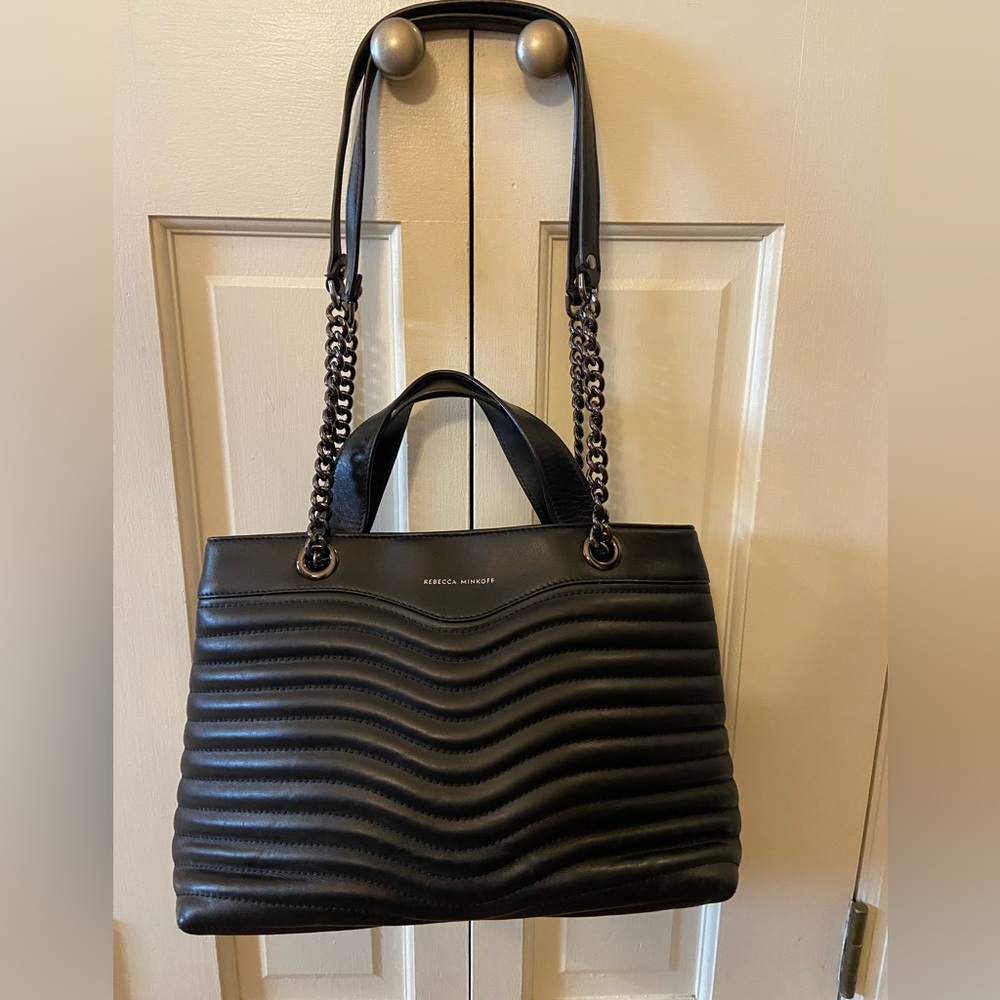 Rebecca Minkoff Black Quilted Leather Wave-Pattern Shoulder Tote